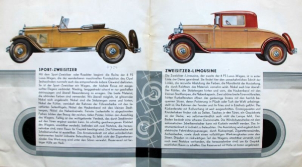 Opel 8/40 PS Sixcylindre 2 Liter Modelprogram 1928 Carbrochure (0255)